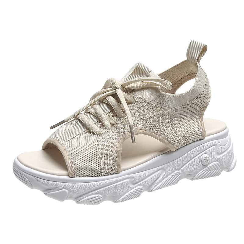 Damen-Mesh-Schnürsandalen mit dicker Sohle