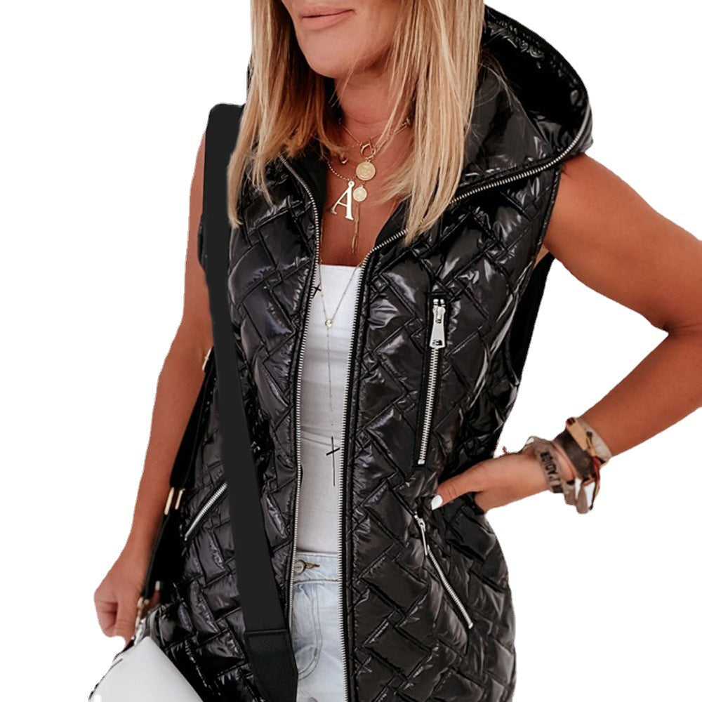 Hooded Bubble Pocket Vest Sweater Jacket