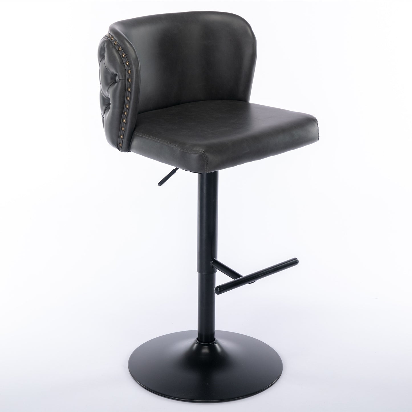 A&A Furniture, anthrazitgraue, mit veganem Leder gepolsterte, drehbare Barhocker (2er-Set)