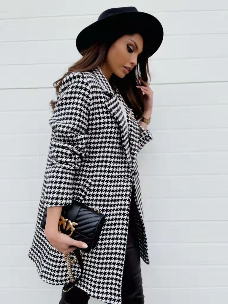 A-Symmetrical Cut Checkered Lapel Blazer