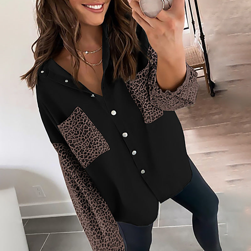 Long Sleeve Leopard Printed Detail Cardigan Top