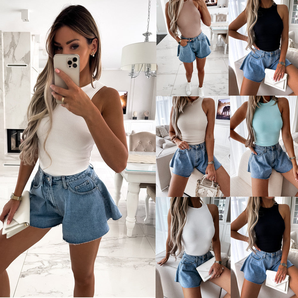 Round Neck Women's One Piece Sleeveless Top