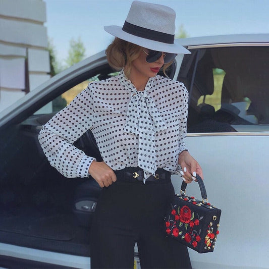 Women's Bow Tie Polka Dot Shirt
