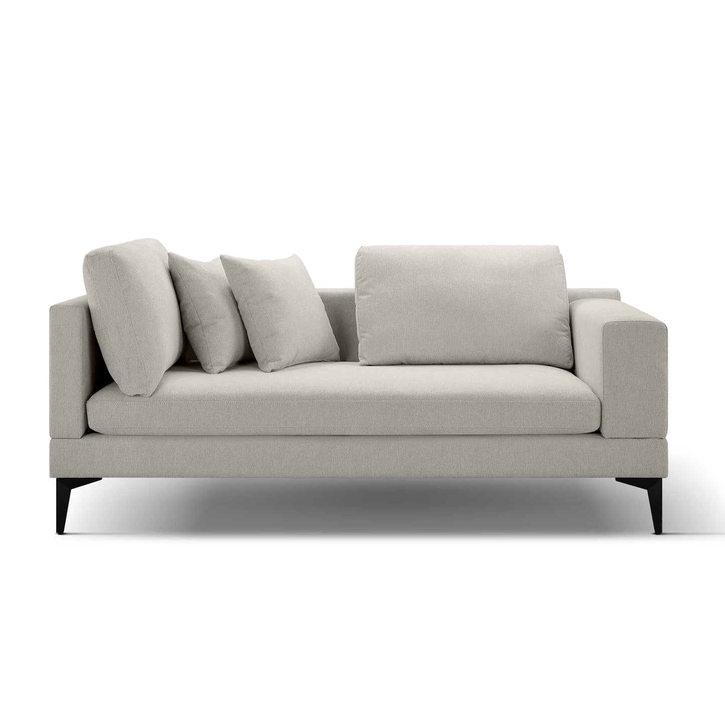 Champagne Luxury Modern 2 Seater Couch Reversible Arms + Metal Leg Accents + 2 Accent Pillows