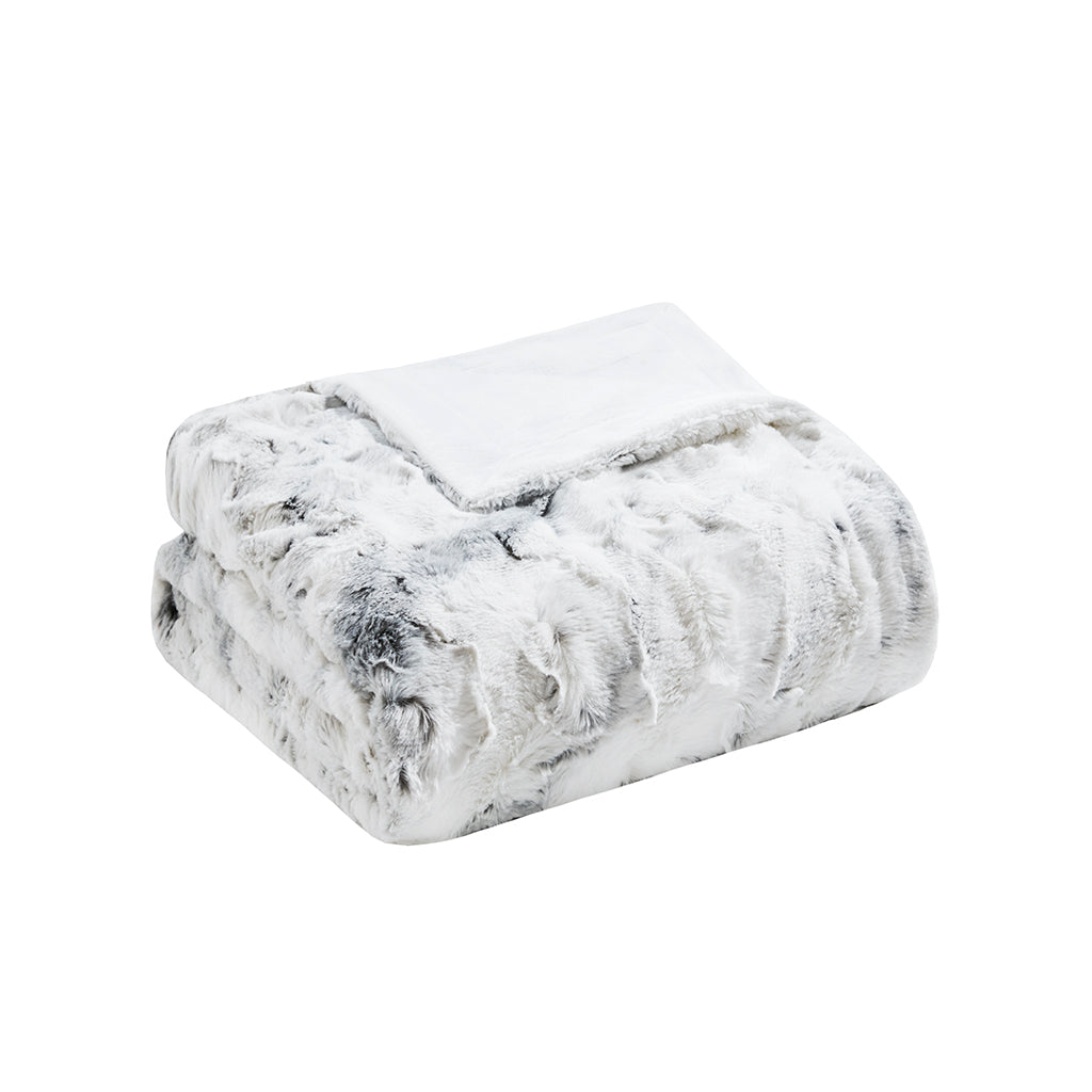 Oversized Faux Fur Throw Blanket - Gray/White