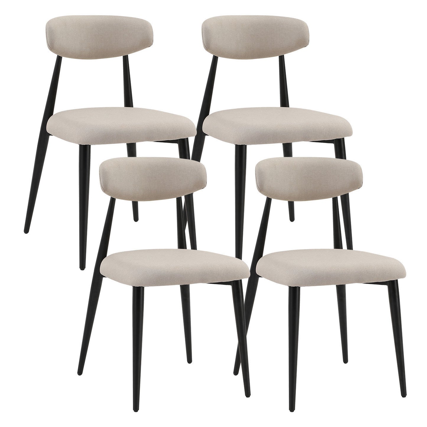 Dining Chairs set of 4, Upholstered Chairs with Black Metal Frame (Light Grey)