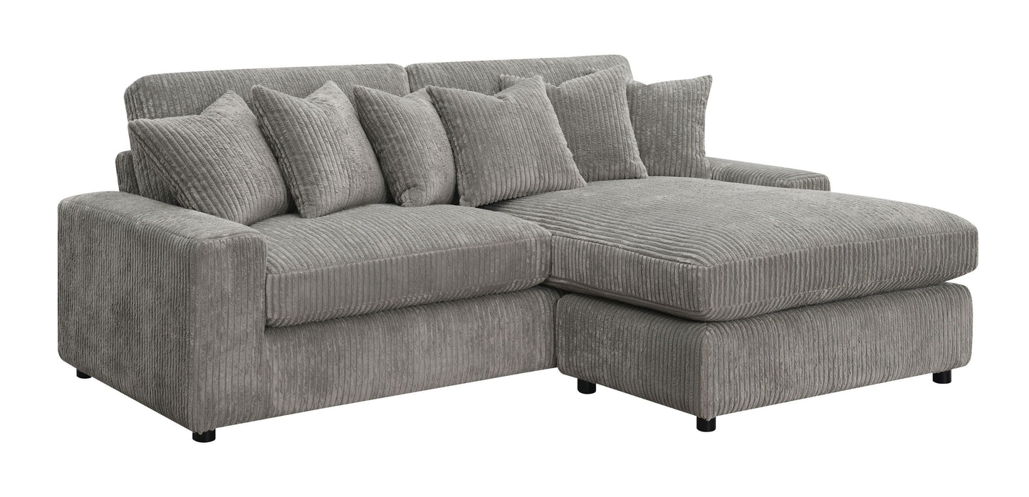 ACME Tavia Corduroy Sectional Sofa w/6 Pillows, Gray
