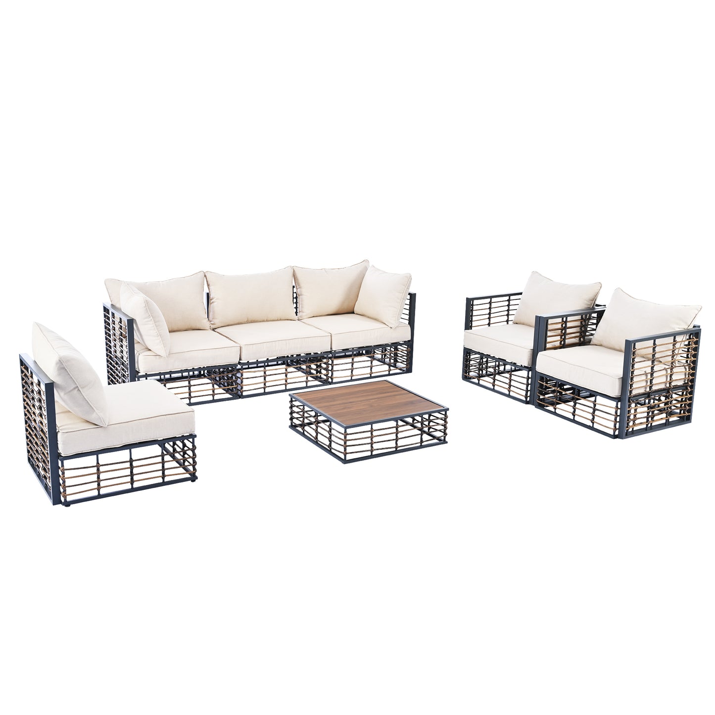Modern Rattan 7-Piece Modular Patio Sofa Set
