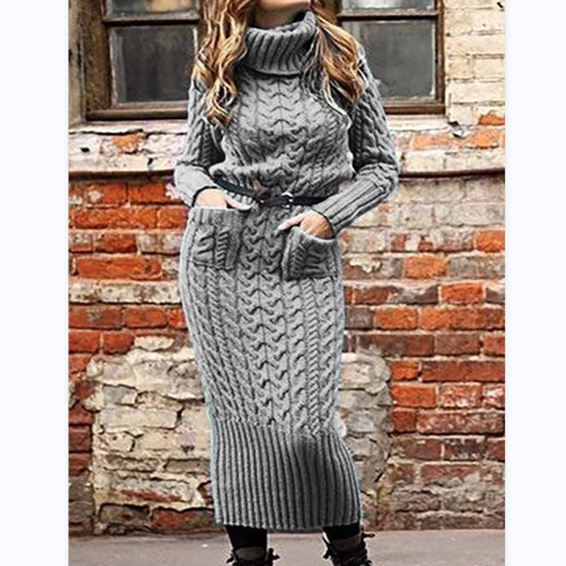 Women's Fashion Long Sleeve Knit Sweater Dress