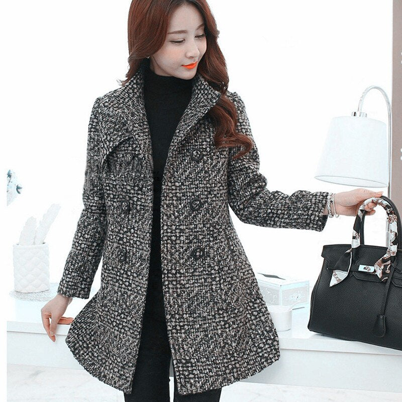Tweed Lapel Double Breasted Coat