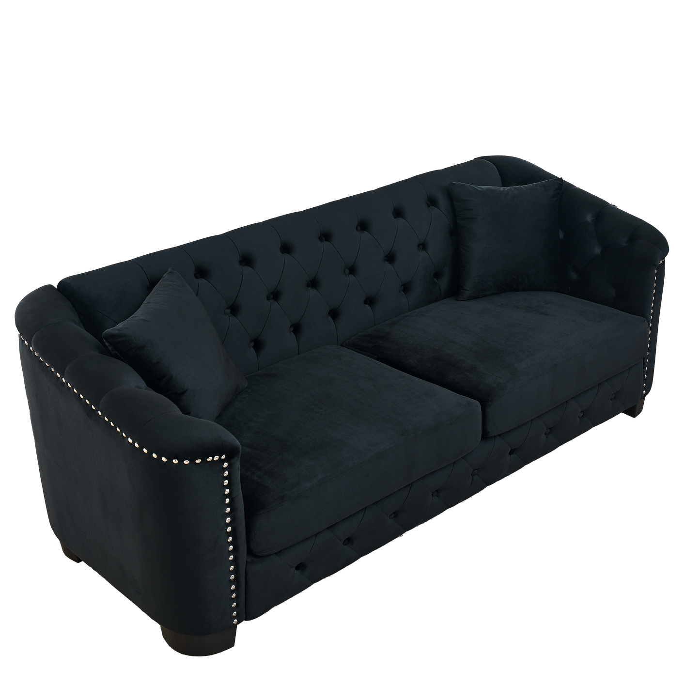 Tufted Black Velvet Living Room Sofa Set