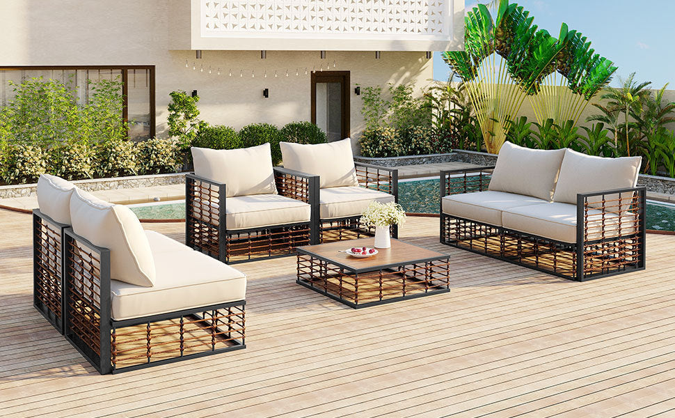Modern Rattan 7-Piece Modular Patio Sofa Set