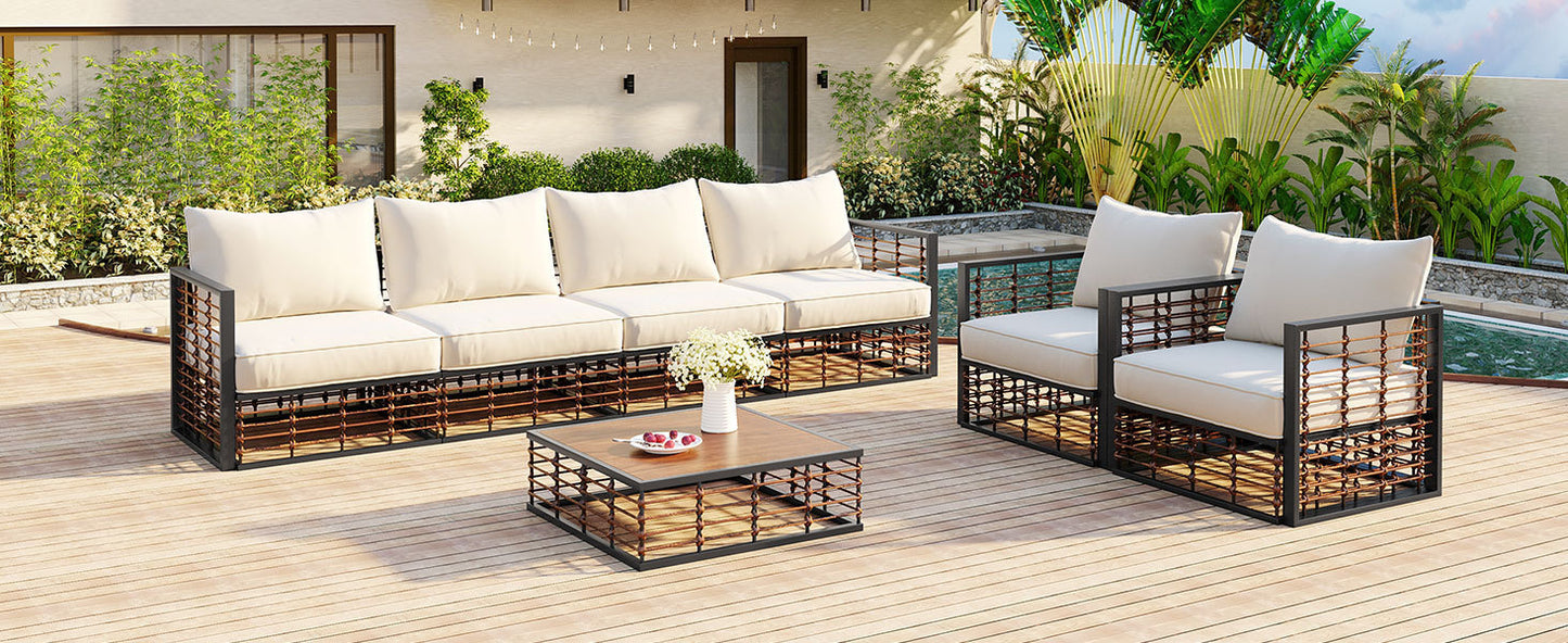 Modern Rattan 7-Piece Modular Patio Sofa Set