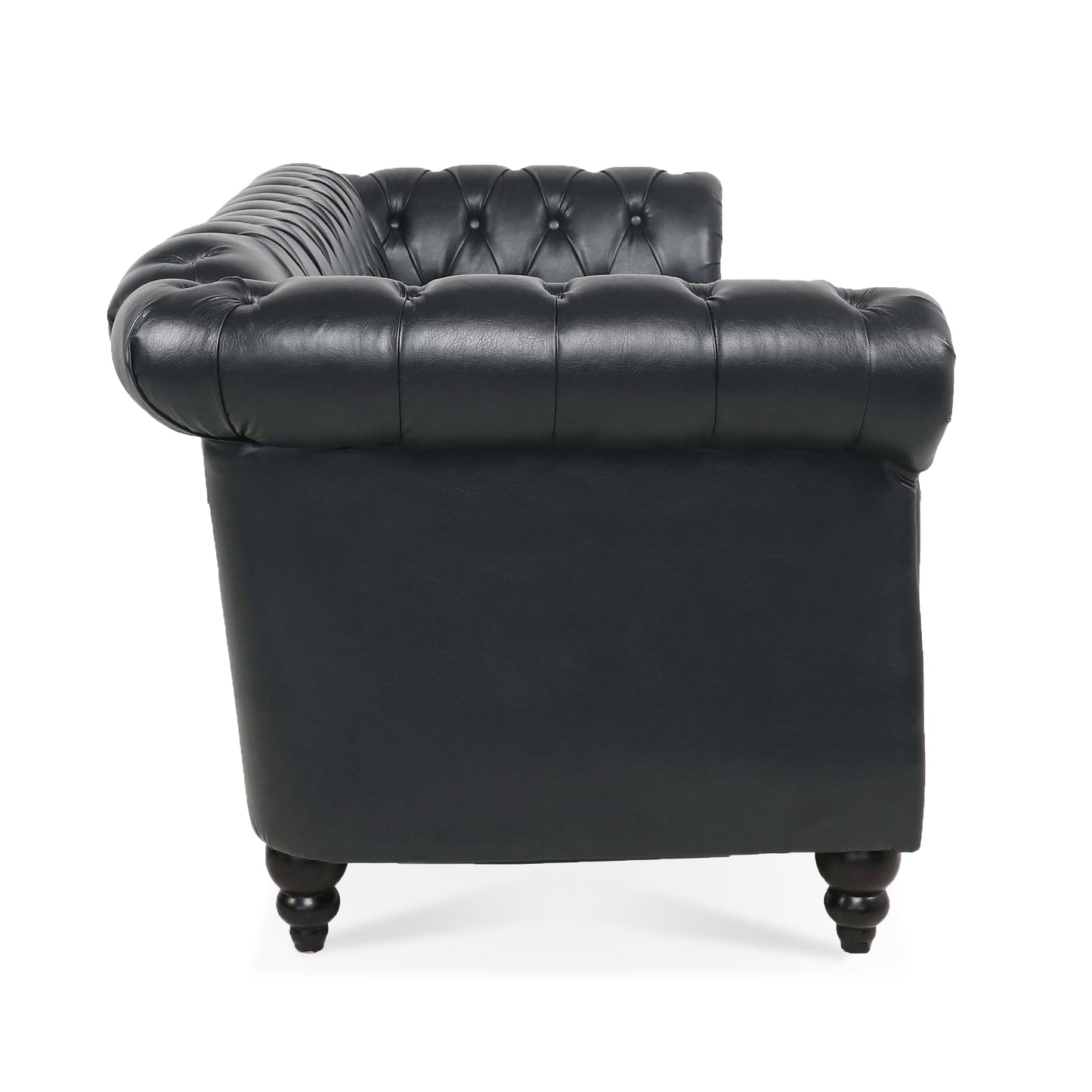 Black Leather Tufted Sofa with Nail Head Trim 84.65"
