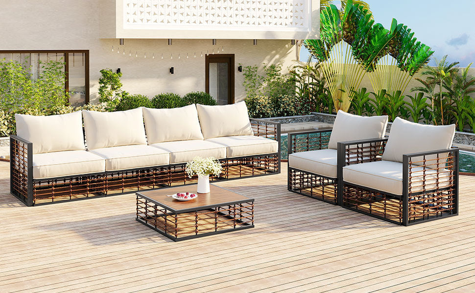 Modern Rattan 7-Piece Modular Patio Sofa Set