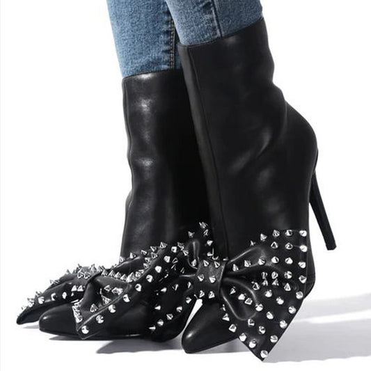 Studded Bow Stiletto Ankle Boots