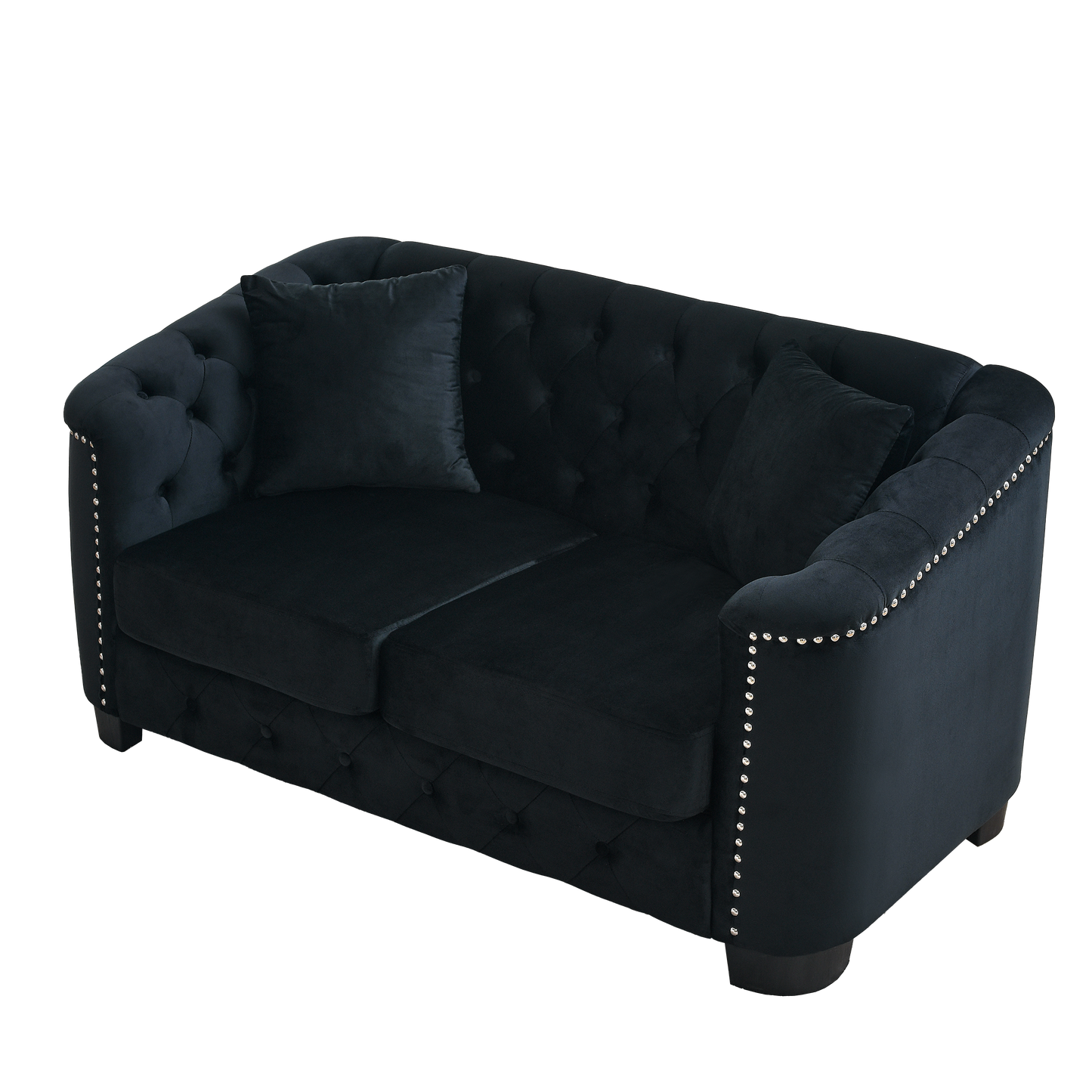 Tufted Black Velvet Living Room Sofa Set