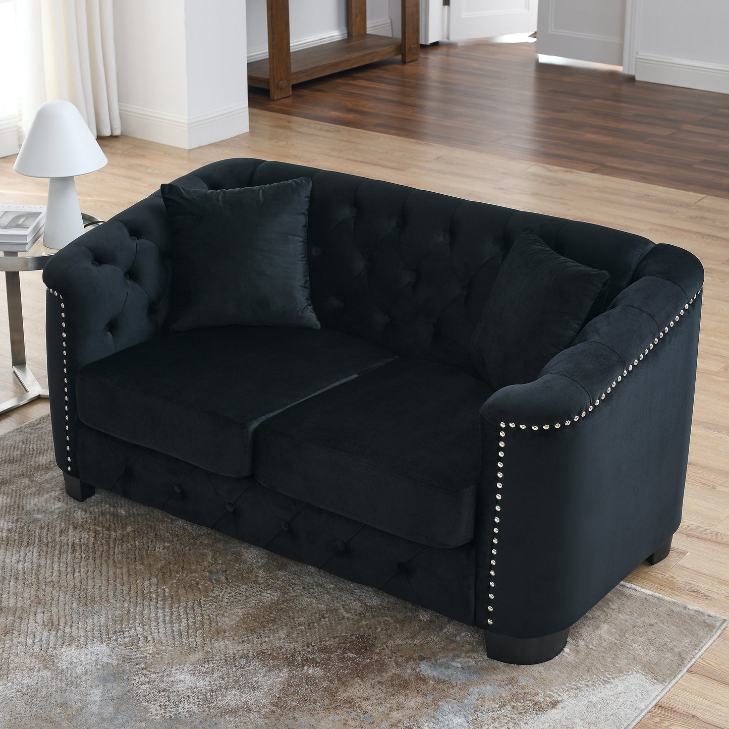 Tufted Black Velvet Living Room Sofa Set