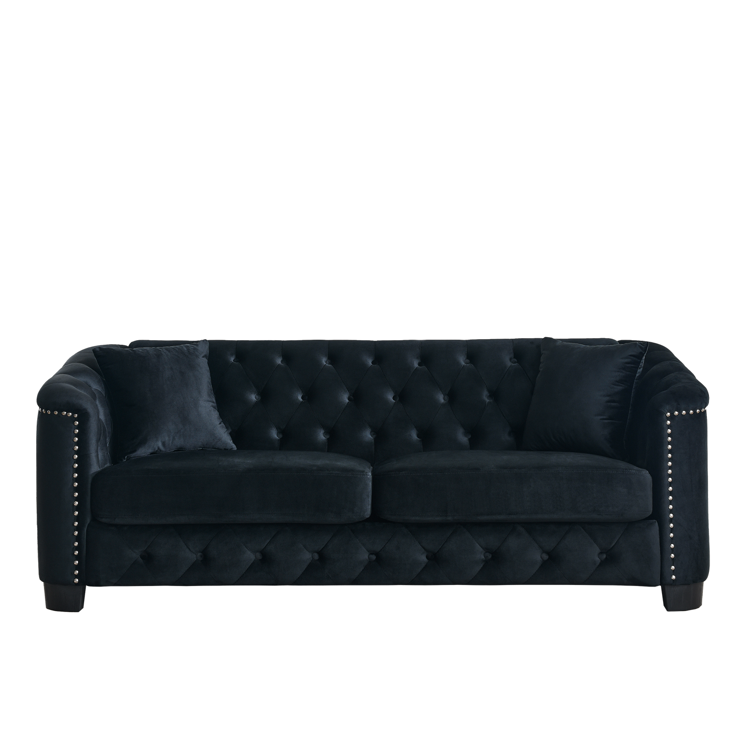 Tufted Black Velvet Living Room Sofa Set