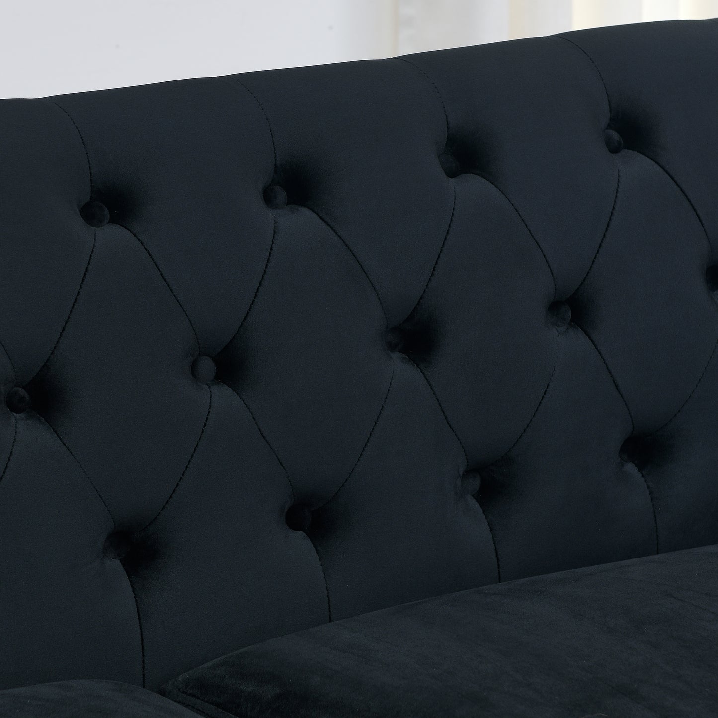 Tufted Black Velvet Living Room Sofa Set