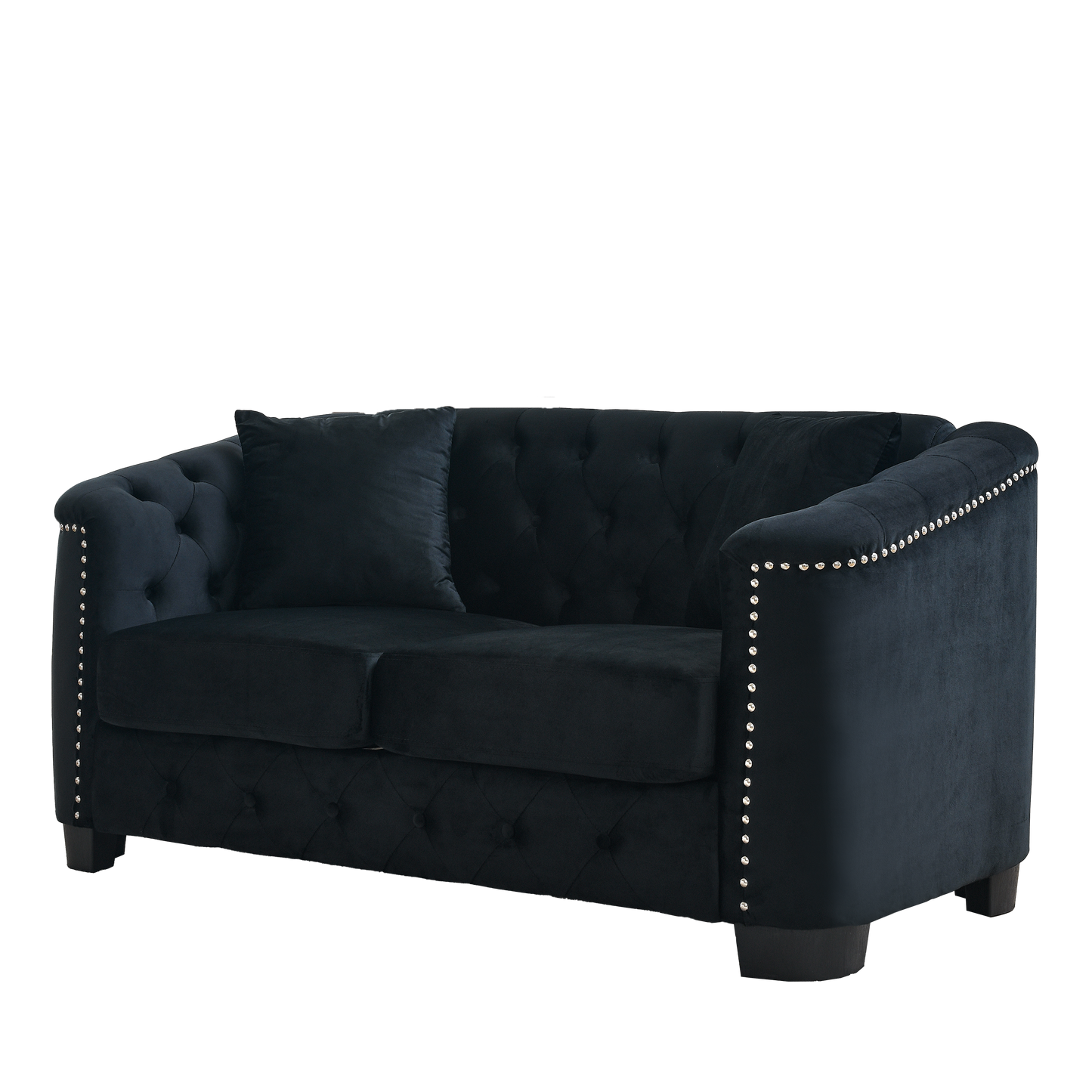 Tufted Black Velvet Living Room Sofa Set