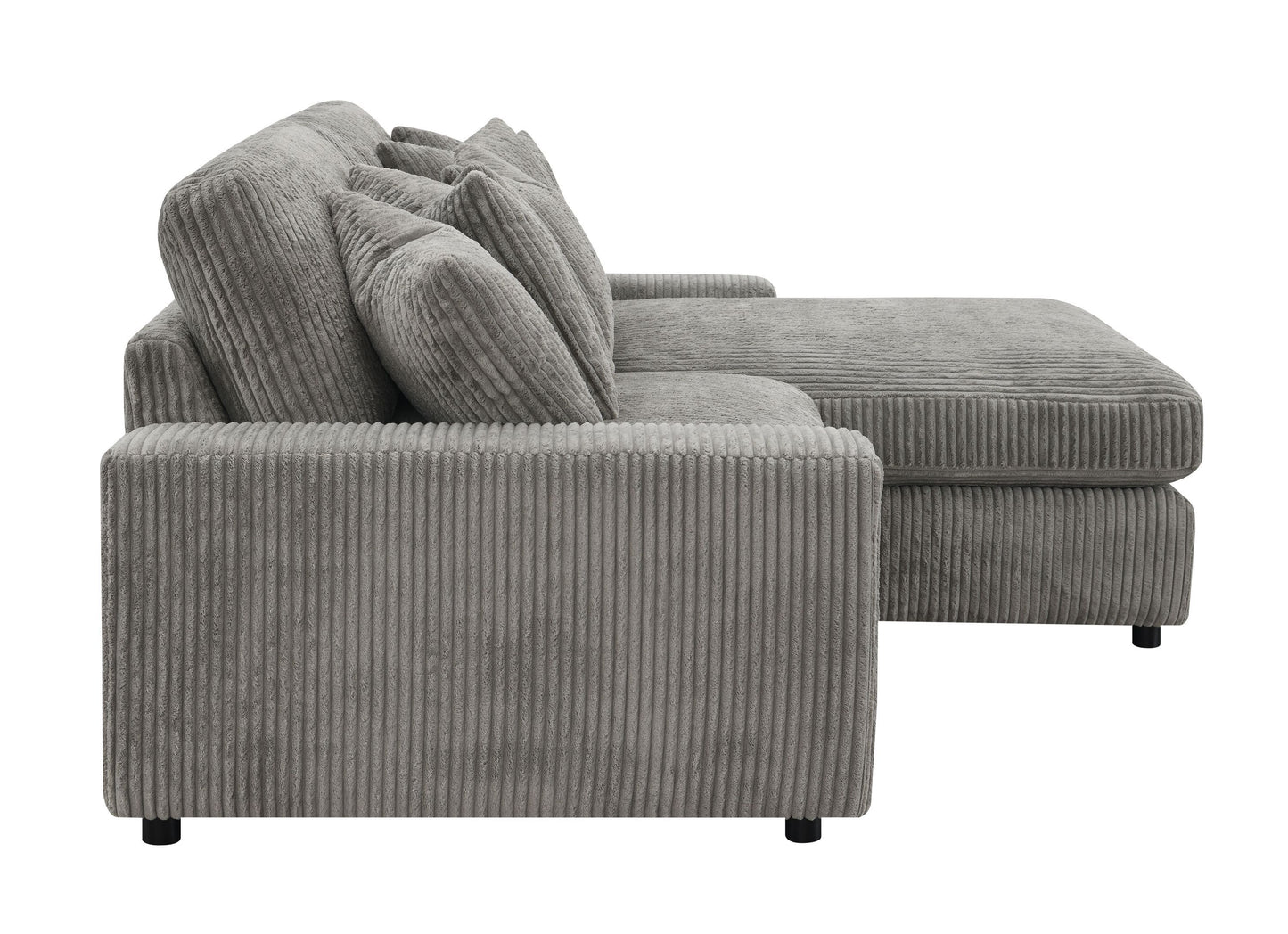 ACME Tavia Corduroy Sectional Sofa w/6 Pillows, Gray