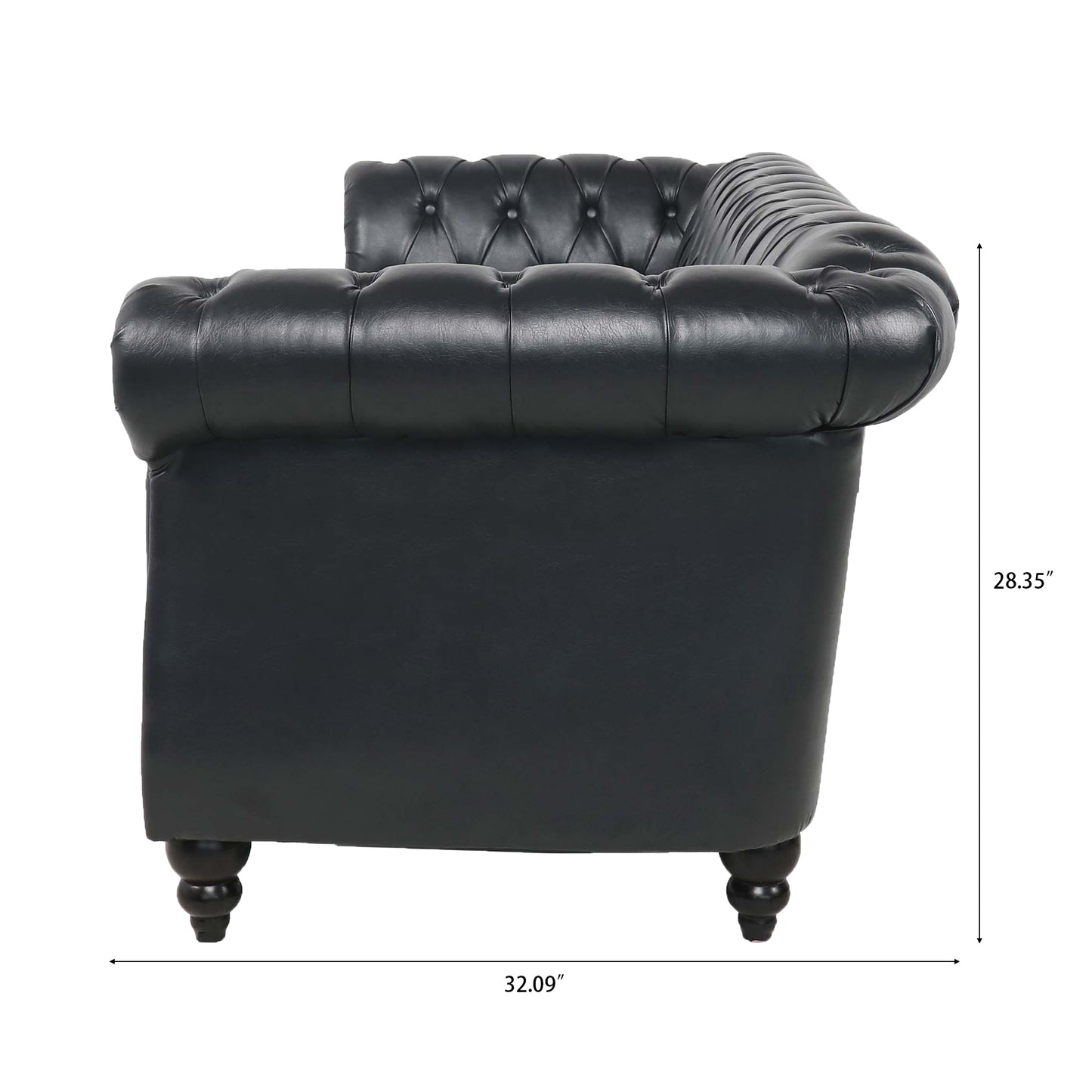 Black Leather Tufted Sofa with Nail Head Trim 84.65"