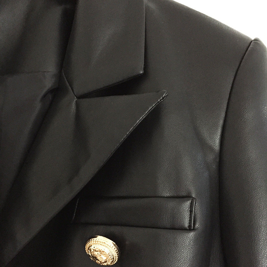Schwarze zweireihige Anzugjacke aus Leder