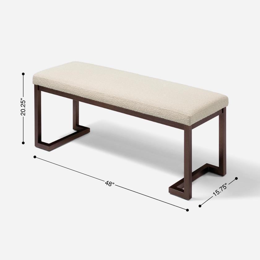 Chic Boucle Fabric Metal Leg Bench - Pearl White