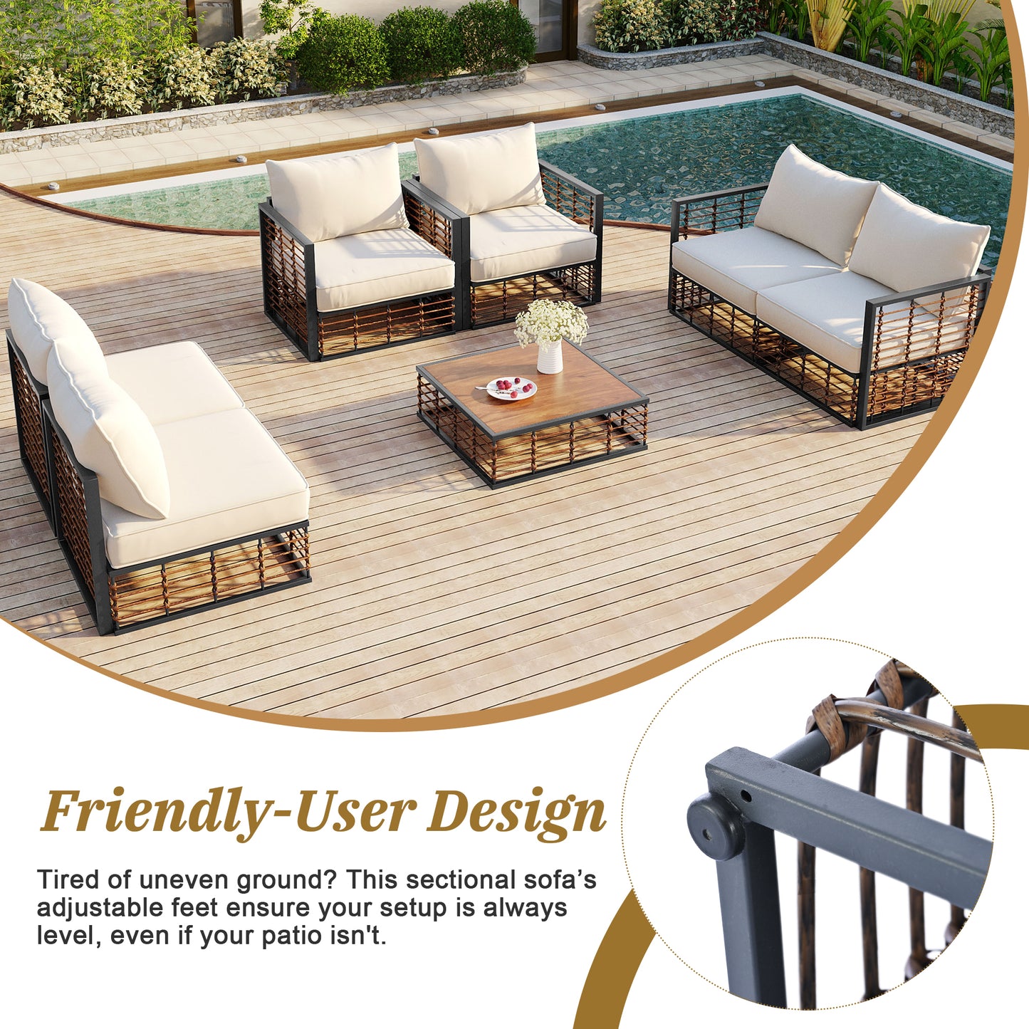 Modern Rattan 7-Piece Modular Patio Sofa Set