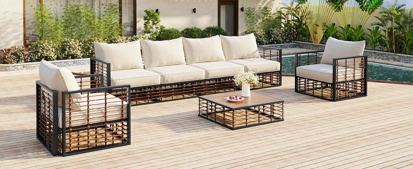 Modern Rattan 7-Piece Modular Patio Sofa Set