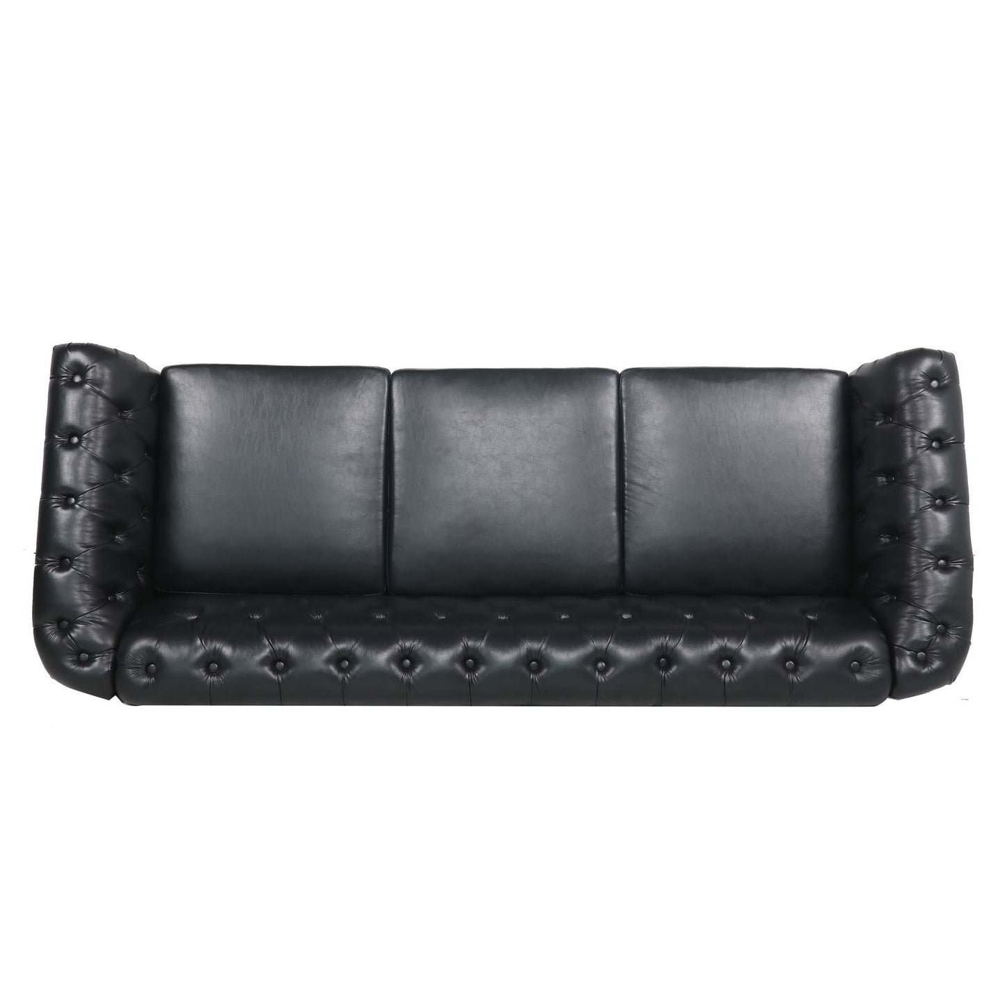 Black Leather Tufted Sofa with Nail Head Trim 84.65"