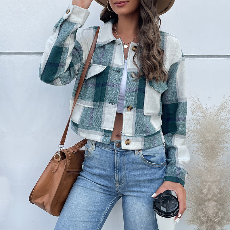 Plaid Lapel Cropped Jacket (3 Colors)