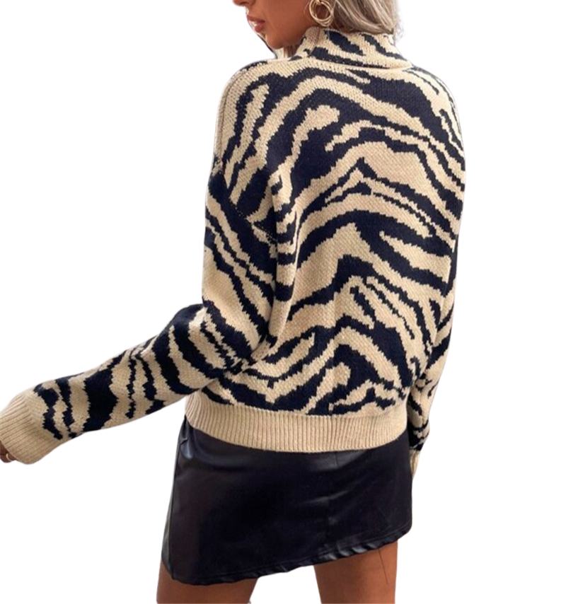 Zebra Pattern White or Tan Knitted Sweater