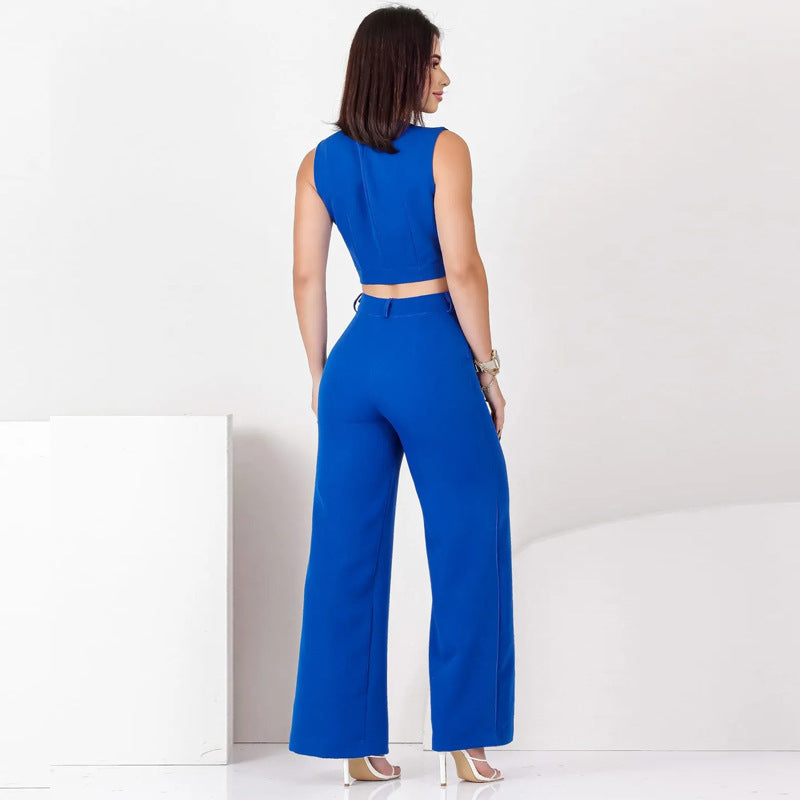 Fashion Cropped Vest Two-piece Bright Suit (3 Colors)