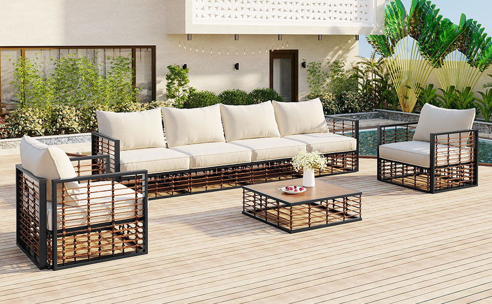 Modern Rattan 7-Piece Modular Patio Sofa Set