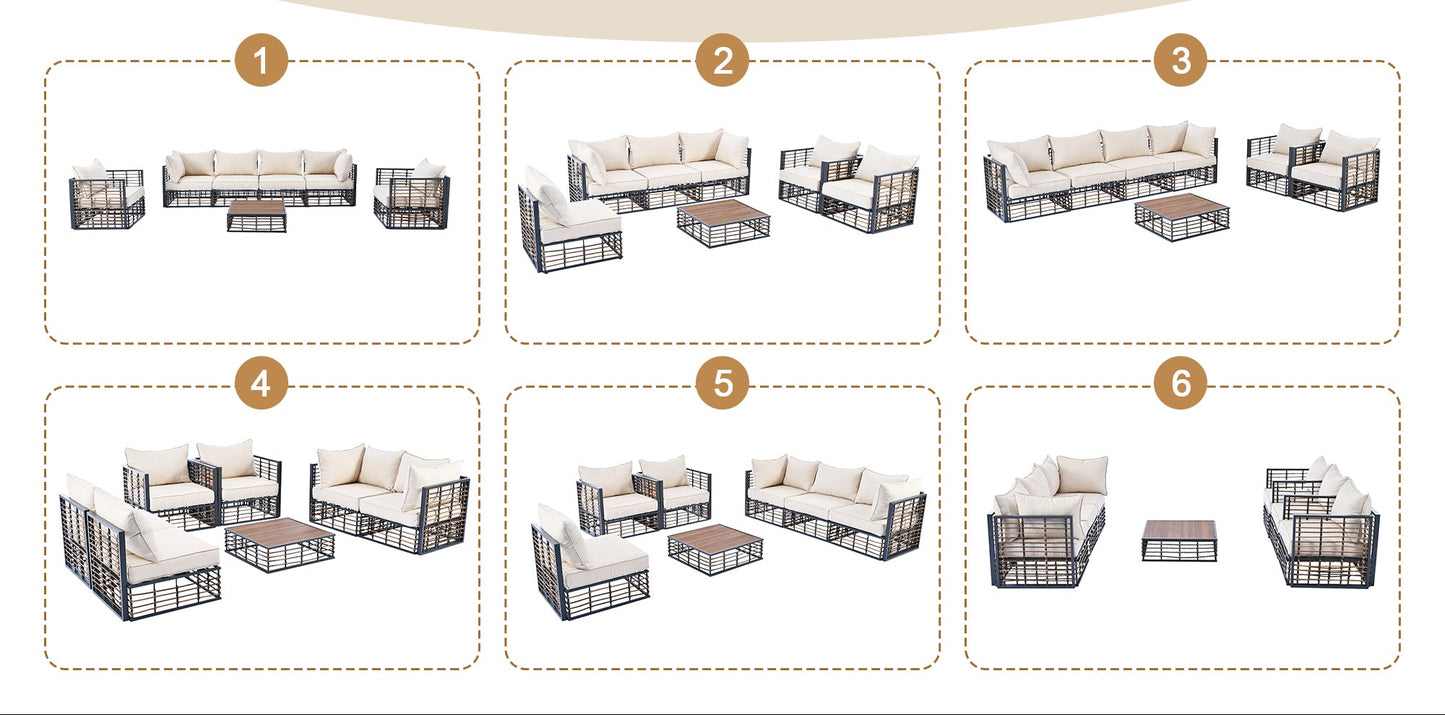 Modern Rattan 7-Piece Modular Patio Sofa Set