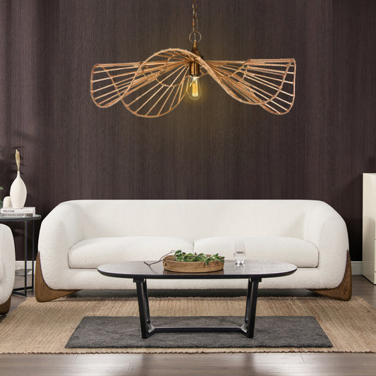 Mid-Century Modern Ivory White Bouclé Sofa – Curved Silhouette with Walnut Wood Base | Luxury Statement Seating for Contemporary Spaces 90.5' Sherpa Sofa