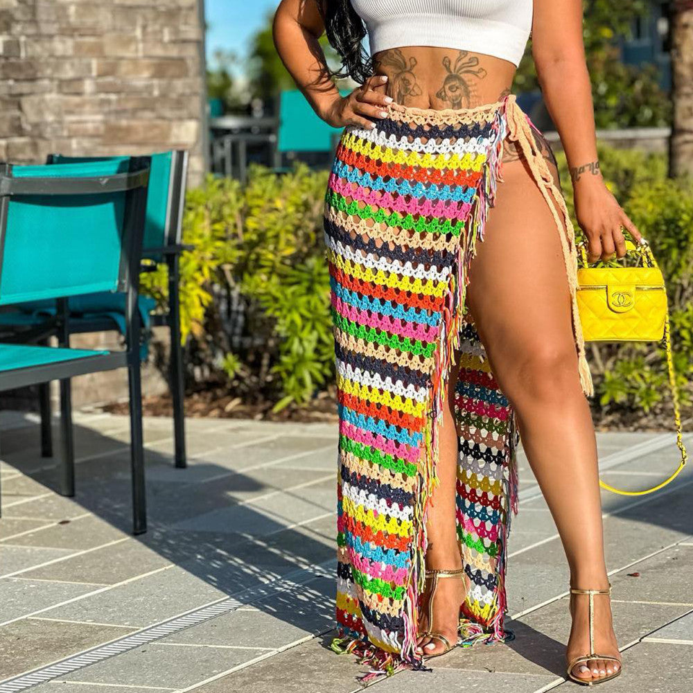 Colorful Crochet & Tassel Beach Skirt