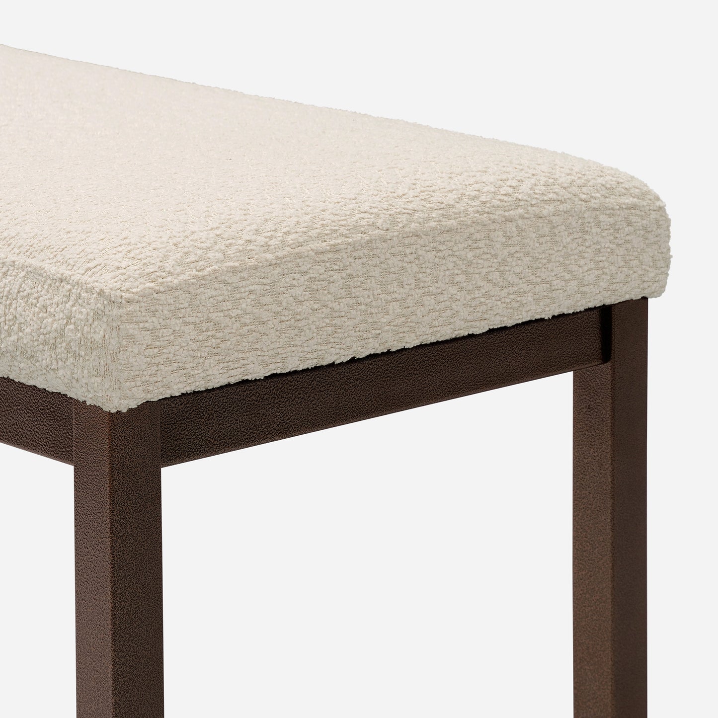 Chic Boucle Fabric Metal Leg Bench - Pearl White