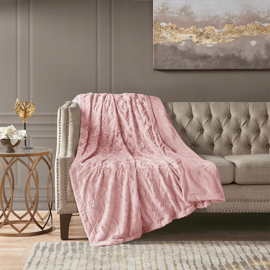 Oversized Faux Fur Throw Blanket - Pink