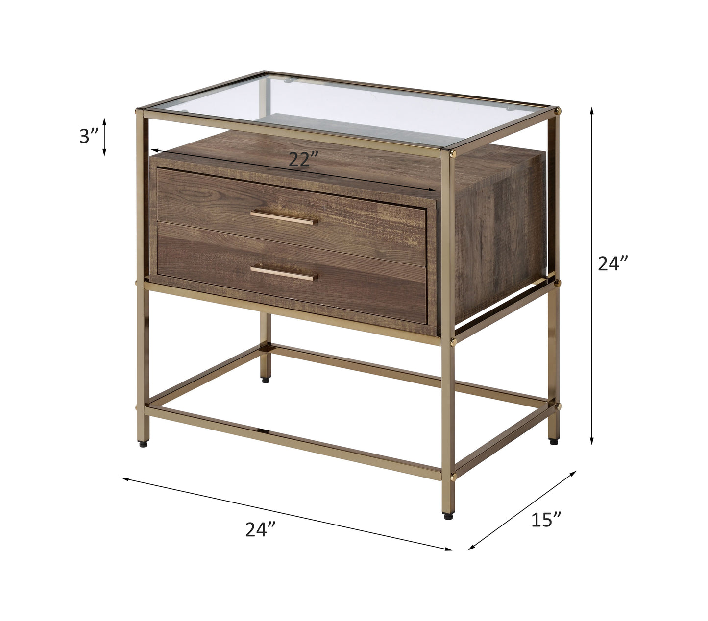 ACME Knave Accent Table, Walnut & Champagne Finish