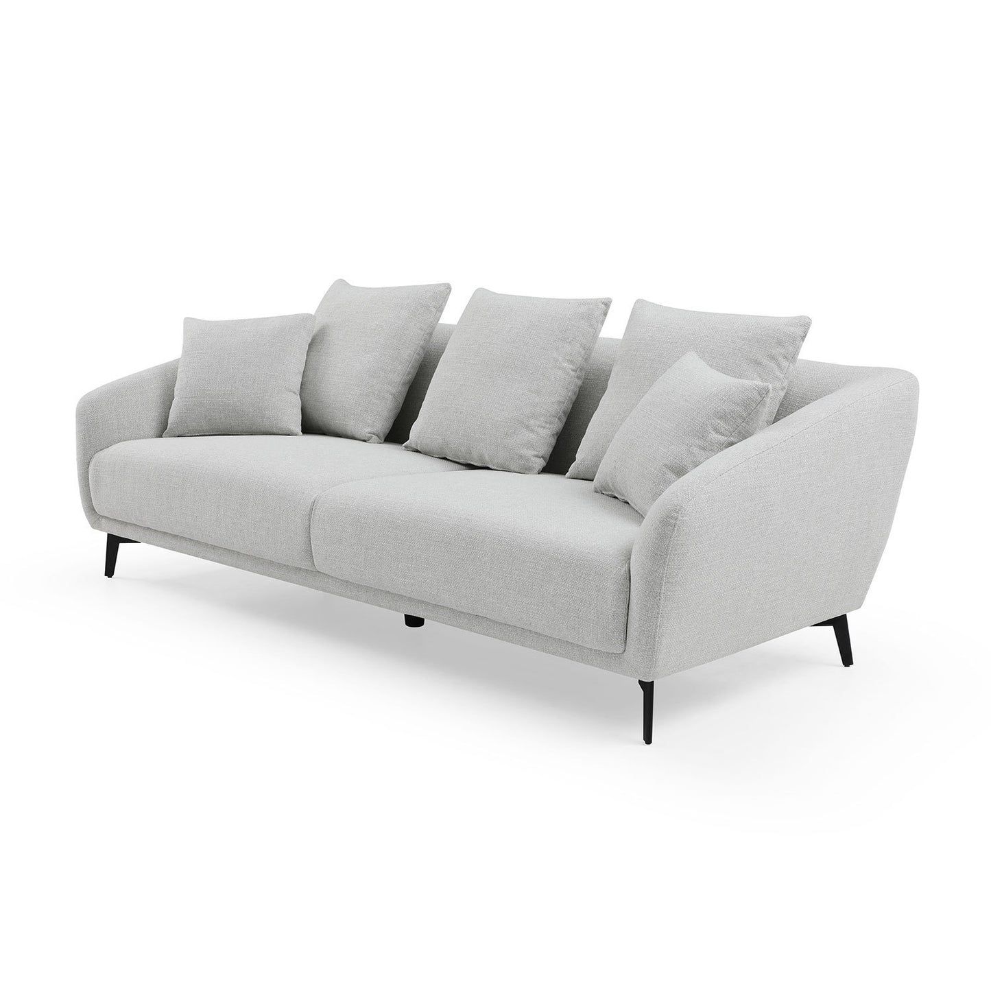 Maison Modern Fabric Upholstered Sofa Three Cushions & 2 Pillows - Light Grey