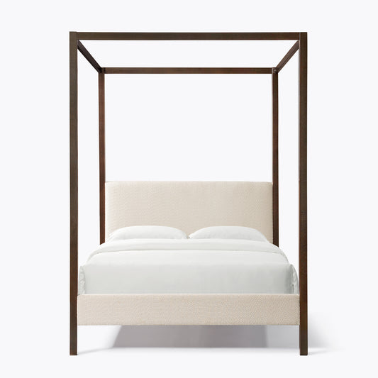 Queen Metal & Boucle Canopy Platform Bed - Pearl White