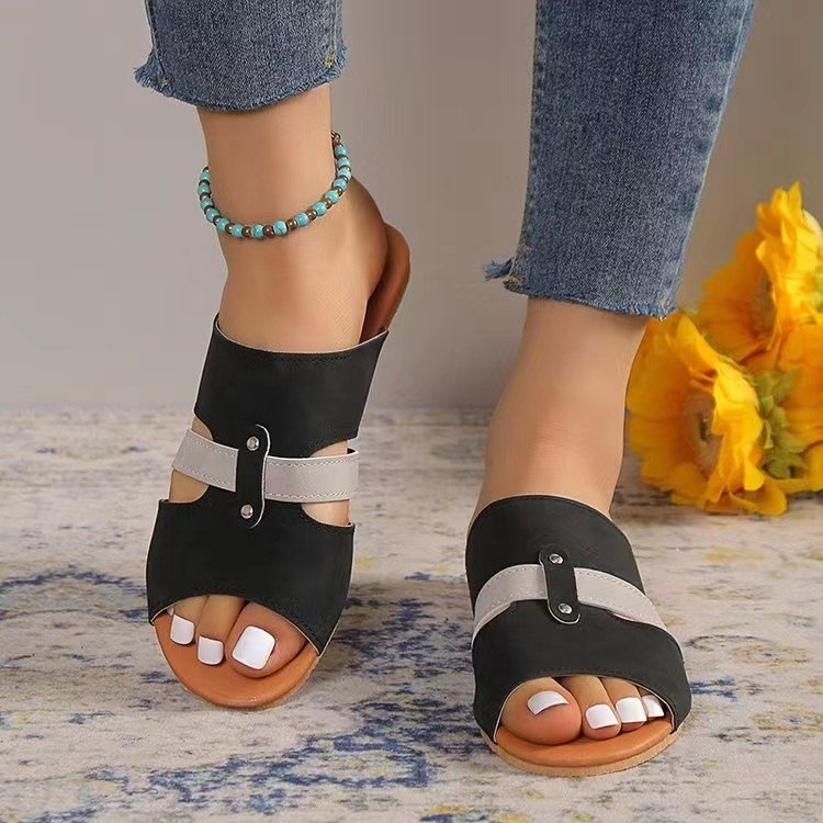 Anna Flat Color Block Sandals