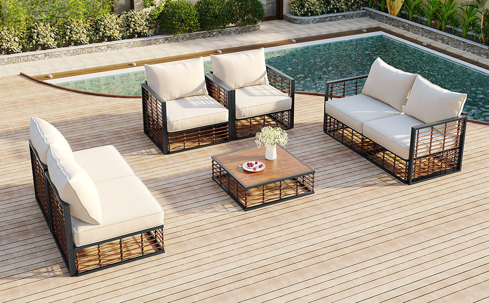 Modern Rattan 7-Piece Modular Patio Sofa Set