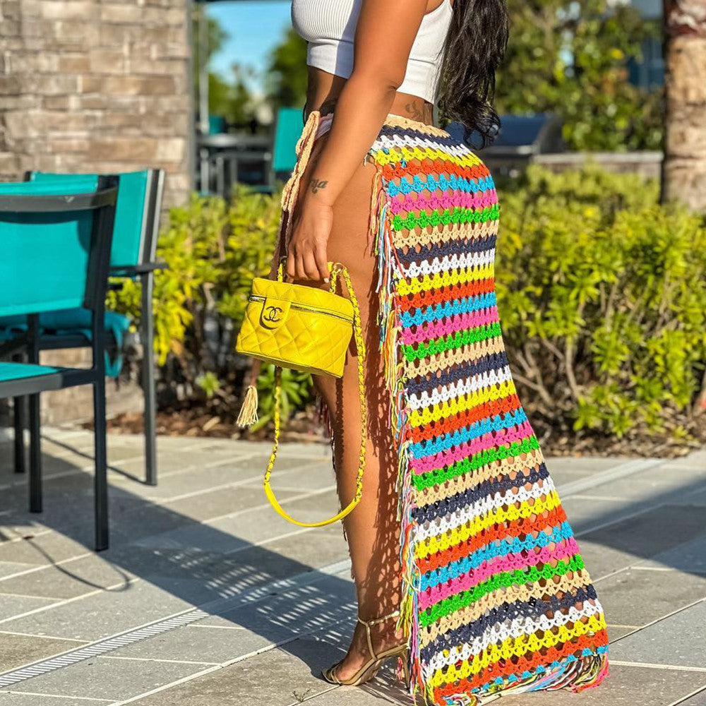 Colorful Crochet & Tassel Beach Skirt