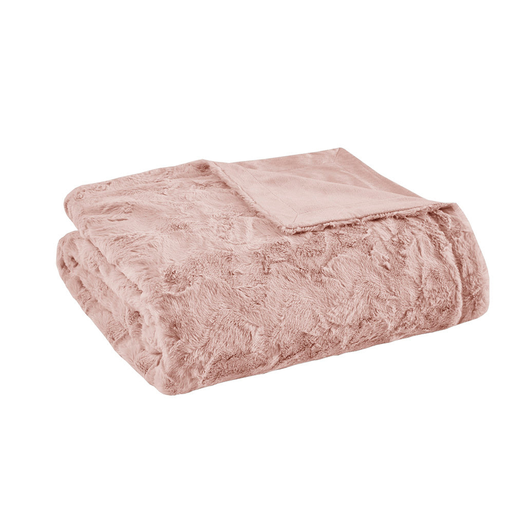 Oversized Faux Fur Throw Blanket - Pink