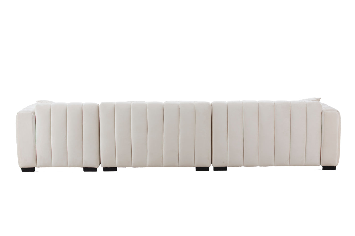 139'' Channel Tufted Sofa Velvet Upholstered Left Chaise Modular Sofa  beige