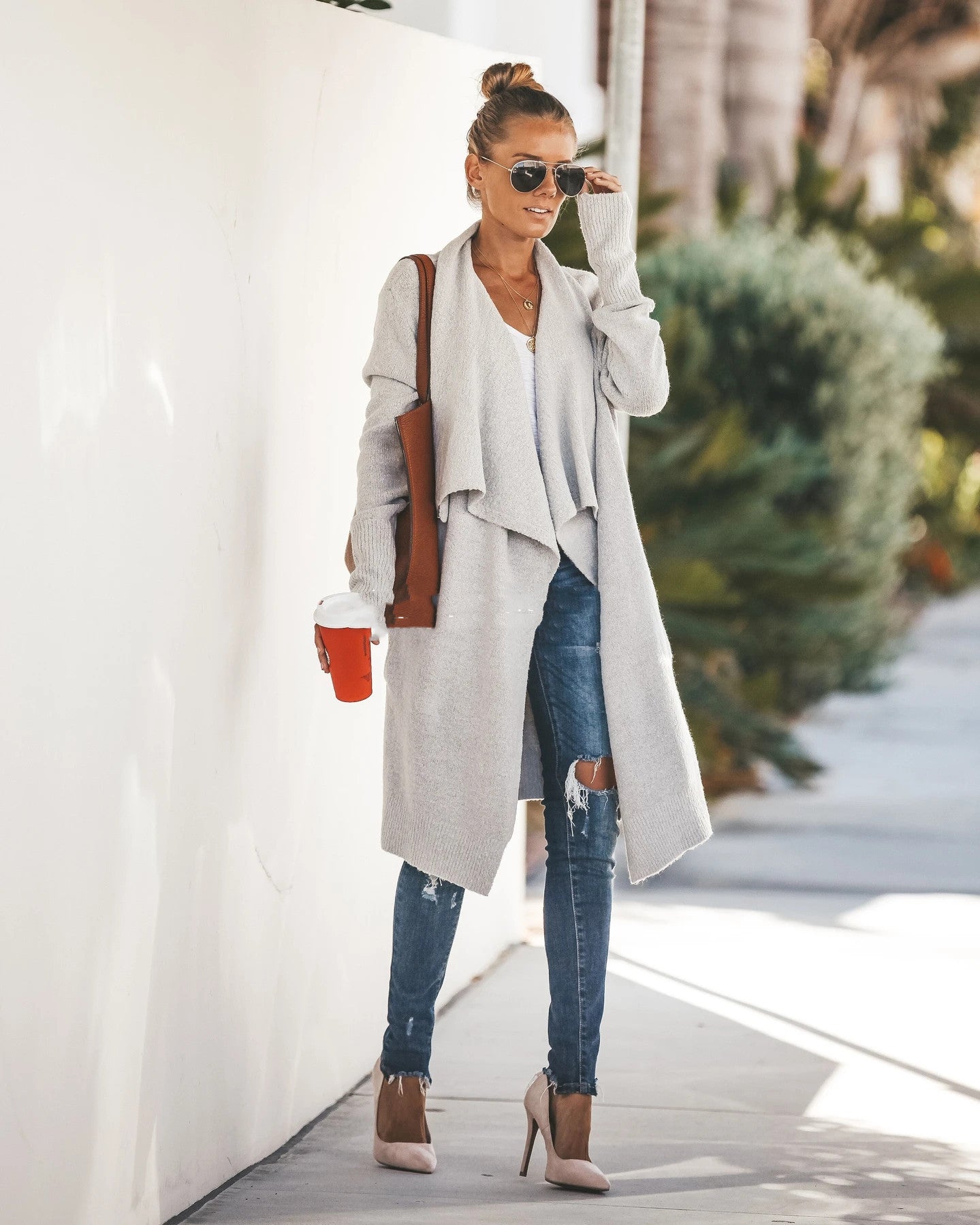 Knee Length Draped Knitted Cardigan (2 Colors)